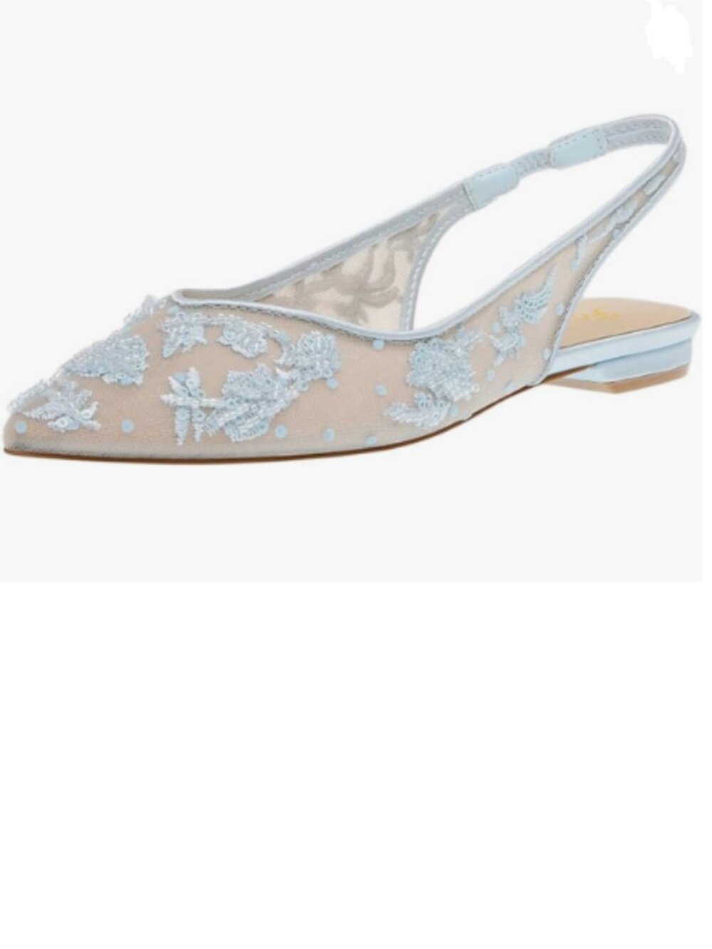 FOWT Light Blue Pointed Toe Embroidered Mesh Slingback Ballet Flats Elastic Shoe